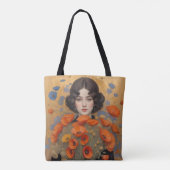 Elegante vrouw met boeket van papaverbloemen tote bag (Achterkant)