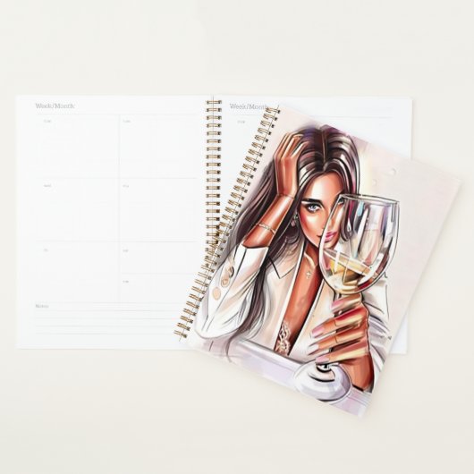 Elegante Vrouw met een Glas van Wijnplanner Planner (Display)