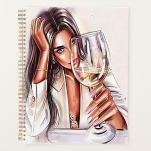 Elegante Vrouw met een Glas van Wijnplanner Planner