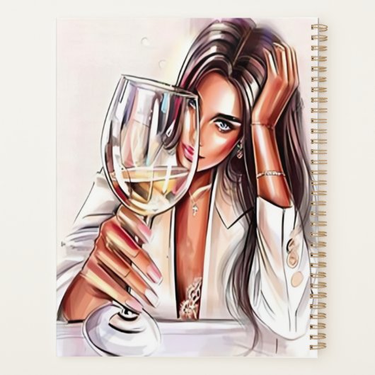 Elegante Vrouw met een Glas van Wijnplanner Planner (Achterkant)