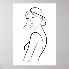 Elegante vrouw met hoed Minimalistische lijntekeni Poster