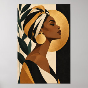 Elegante vrouw met hoofddoek Goud en Zwart Portret Poster