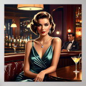Elegante vrouw met Martini Glass  Bar Decor Poster (Voorkant)