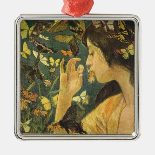 Elegante vrouw met mooie vlinders metalen ornament (Voorkant)