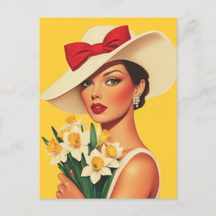 Elegante vrouw met narcissen briefkaart