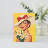 Elegante vrouw met narcissen briefkaart (Staand voorkant)