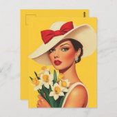 Elegante vrouw met narcissen briefkaart (Voorkant / Achterkant)