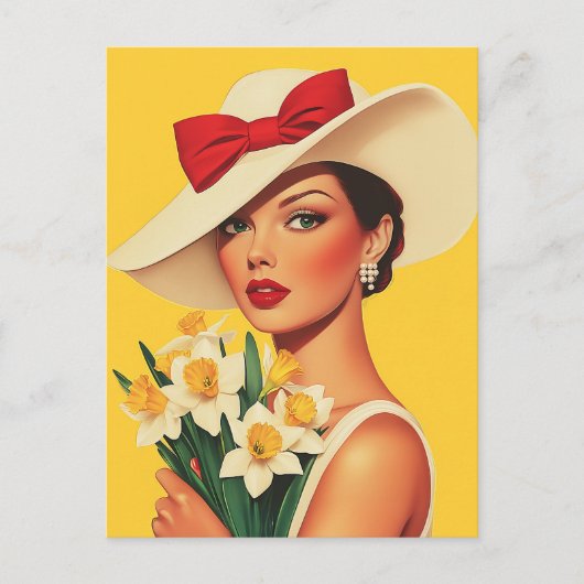 Elegante vrouw met narcissen briefkaart (Voorkant)