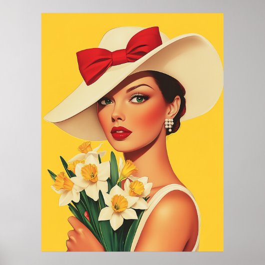 Elegante vrouw met narcissen poster (Voorkant)