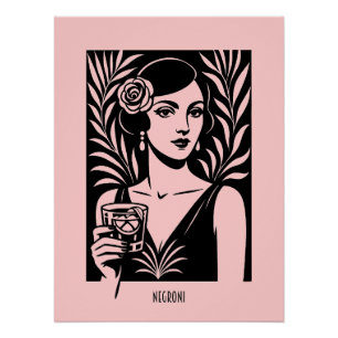 Elegante vrouw met Negroni – Retro cocktail Perfect Poster