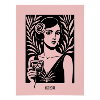 Elegante vrouw met Negroni – Retro cocktail Perfect Poster