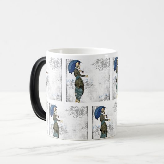 Elegante  vrouw met paraplu: magische mok (Voorkant links)