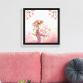 Elegante Vrouw met Pioenrozen Waterverf Art Print (Insitu (Woonkamer))