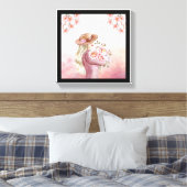 Elegante Vrouw met Pioenrozen Waterverf Art Print (Insitu (Slaapkamer))