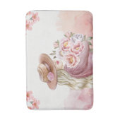 Elegante Vrouw met Pioenrozen Waterverf Art Print Badmat (Voorkant Verticaal)