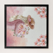 Elegante Vrouw met Pioenrozen Waterverf Art Print Legpuzzel (Horizontaal)