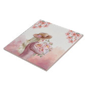 Elegante Vrouw met Pioenrozen Waterverf Art Print Tegeltje (Zijkant)
