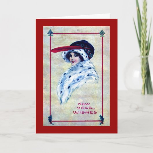 Elegante vrouw, nieuwjaarswensen 1915  feestdagen kaart (Voorkant)
