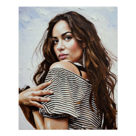 Elegante vrouw poseren in gestreepte top perfect poster