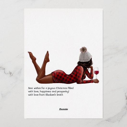 Elegante vrouw rode buffelruit Kerstmis Folie Feestdagenkaart (Achterkant)