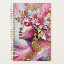 Elegante vrouw roze en gouden planner