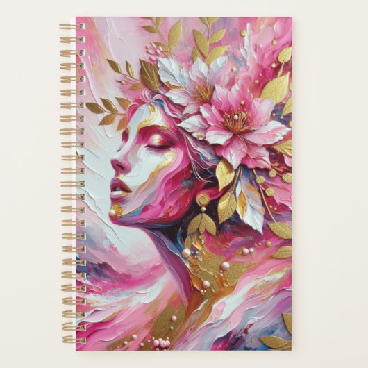 Elegante vrouw roze en gouden planner (Voorkant)