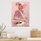 Elegante vrouw, rozen pet, poster met loopvlakdeco (Keuken)