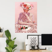 Elegante vrouw, rozen pet, poster met loopvlakdeco (Thuiskantoor)