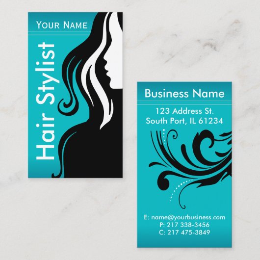 Elegante Vrouw Salon Hair Stylist | BLAUWGROEN Visitekaartje (Voorkant / Achterkant)