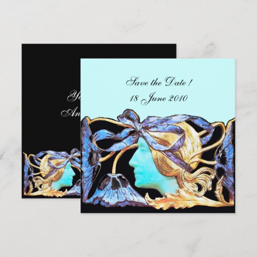 ELEGANTE VROUW SCHOONHEID JUIWEL /DAME, BLAUWE STR SAVE THE DATE (Voorkant / Achterkant)