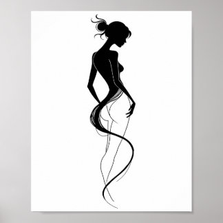 Elegante Vrouw Silhouet Abstracte Lijnkunst Zwart  Poster