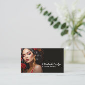 Elegante Vrouw Te midden van Rode en Gouden Bloeme Visitekaartje (Staand voorkant)