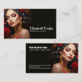 Elegante Vrouw Te midden van Rode en Gouden Bloeme Visitekaartje (Voorkant / Achterkant)