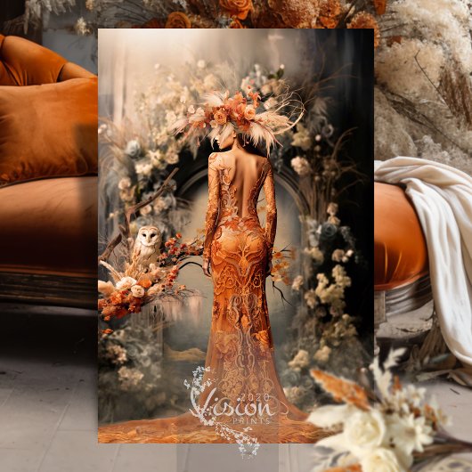 Elegante Vrouw, Uil & Bloemenboog, Portretkunst Tissuepapier