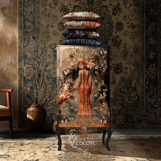 Elegante Vrouw, Uil & Bloemenboog, Portretkunst Tissuepapier