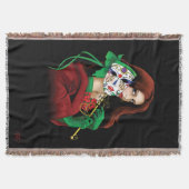 Elegante Vrouw Venetiaans Masker Rood Groen Deken (Voorkant)