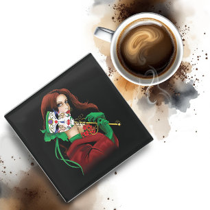 Elegante Vrouw Venetiaans Masker Rood Groen Glazen Onderzetter