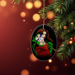 Elegante vrouw Venetiaans masker rood groen Keramisch Ornament