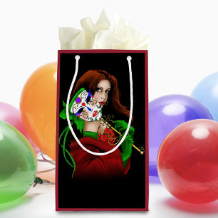 Elegante vrouw Venetiaans masker rood groen Klein Cadeauzakje
