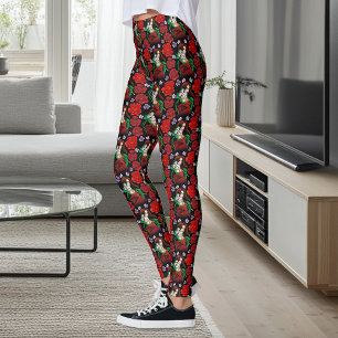 Elegante Vrouw Venetiaans Masker Rood Groen Leggings