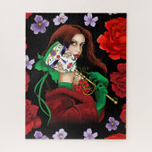 Elegante vrouw Venetiaans masker rood groen Legpuzzel (Verticaal)
