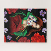 Elegante vrouw Venetiaans masker rood groen Legpuzzel (Horizontaal)
