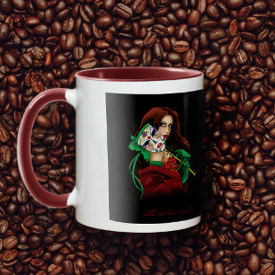 Elegante Vrouw Venetiaans Masker Rood Groen Mok