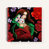 Elegante Vrouw Venetiaans Masker Rood Groen Notitieboek (Voorkant)