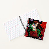Elegante Vrouw Venetiaans Masker Rood Groen Notitieboek (Binnen)
