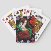 Elegante Vrouw Venetiaans Masker Rood Groen Pokerkaarten (Achterkant)