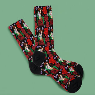 Elegante vrouw Venetiaans masker rood groen Sokken