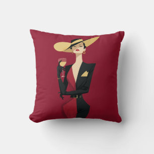 Elegante vrouw wijn illustratie kussen