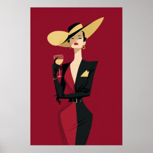 Elegante vrouw wijn illustratie poster