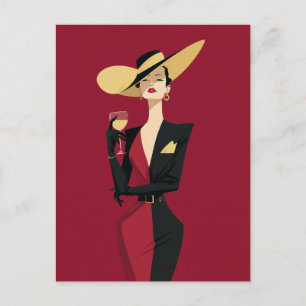 Elegante vrouw wijningillustratie briefkaart